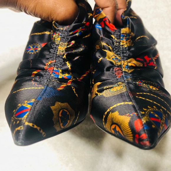 ZARA Black Ankle Boots Multi Scarf Print Satin Bootie Heels. Size 36 - Picture 5 of 14